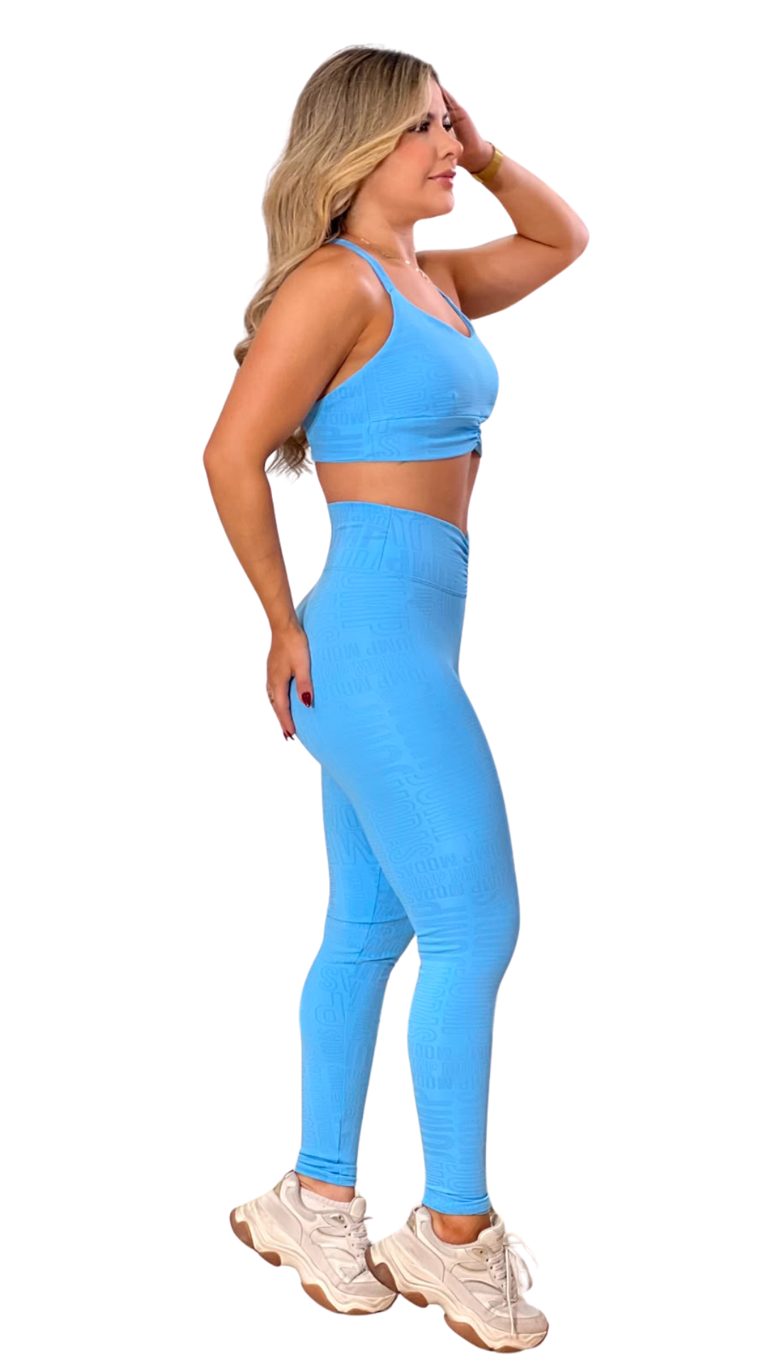 Top Fitness Cropped Azul com Textura Jump Modas