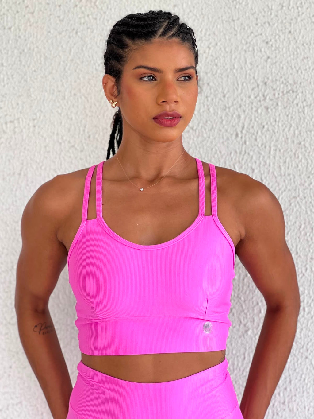 Top Alças Cruzadas Canelado — Rosa Pink | Paula Marrocos Signature