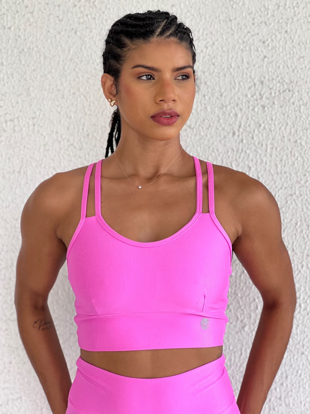 Top Alças Cruzadas Canelado — Rosa Pink | Paula Marrocos Signature