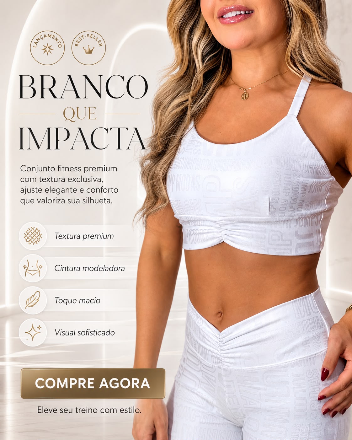 Legging Fitness Cintura Alta Branca Jump Modas