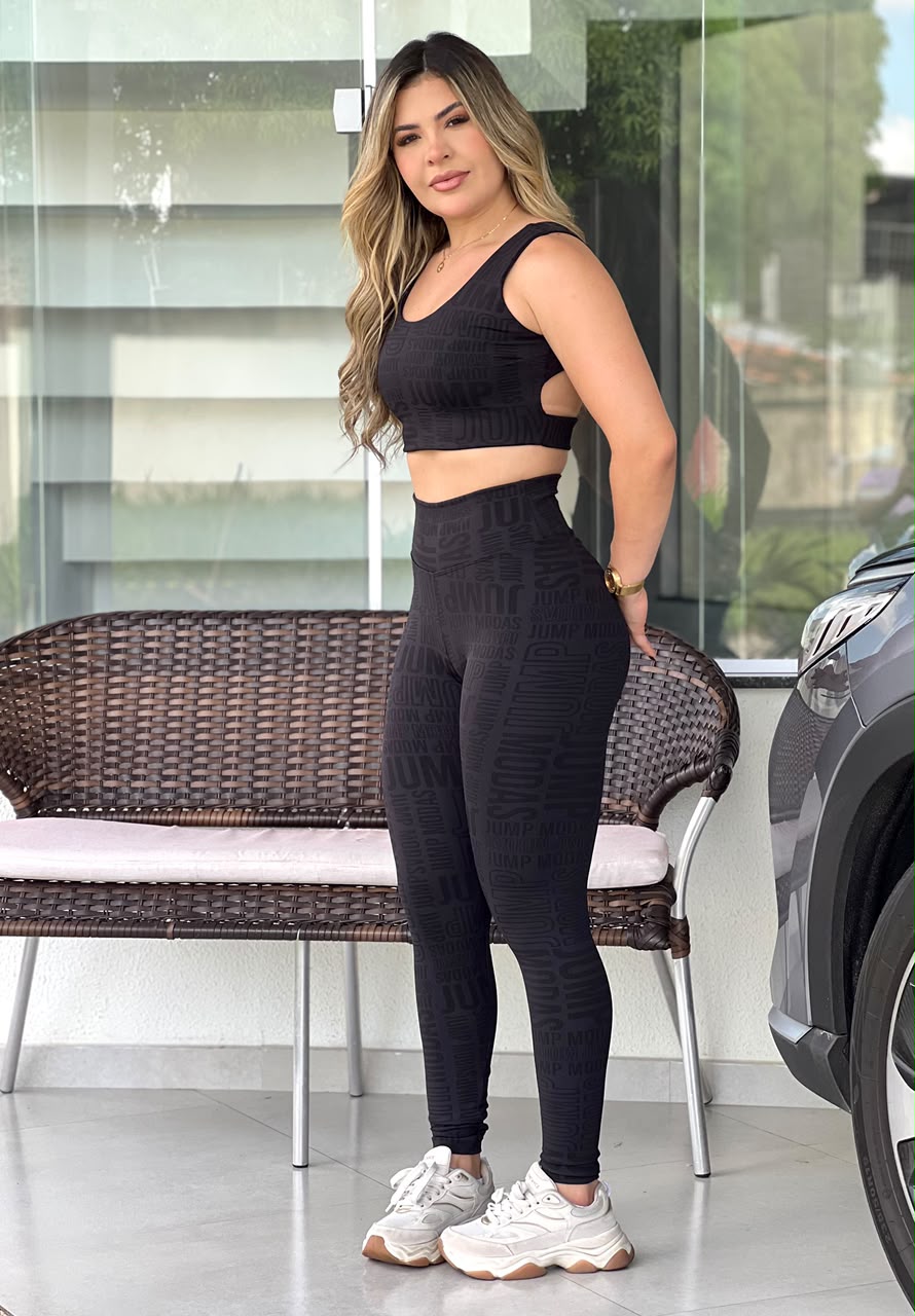 Top Preto Logo All-Over Costas Strappy