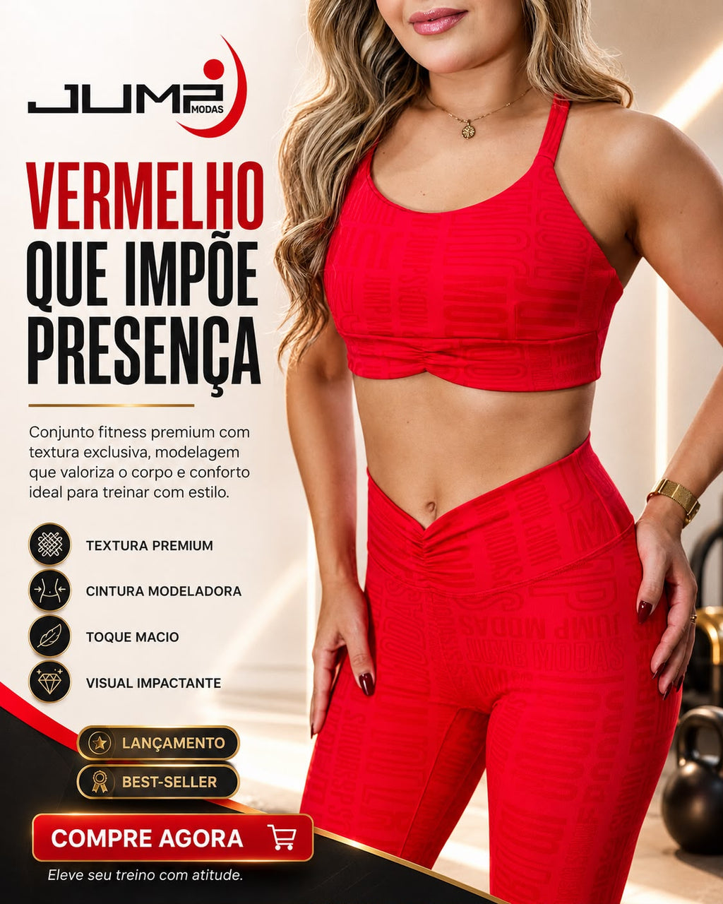 Legging Fitness Cintura Alta Vermelha Jump Modas