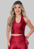 Cropped Feminino Acetinado Halter Neck Alta Compressão