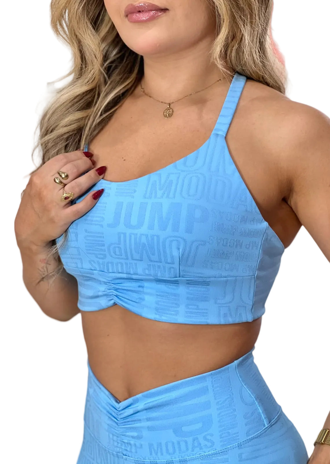 Top Fitness Cropped Azul com Textura Jump Modas