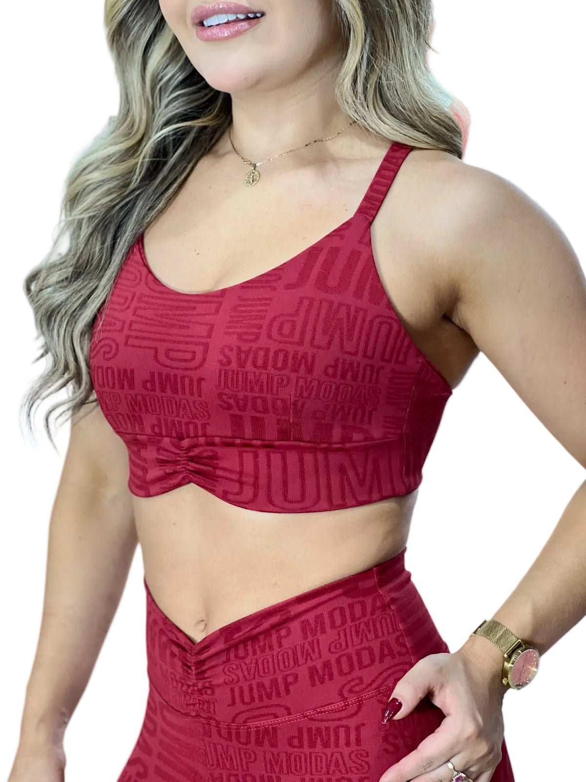 Top Fitness Vinho com Textura Jump Modas