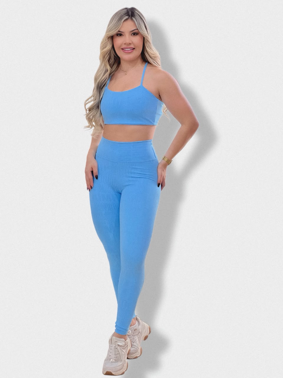 Legging Cintura Alta Azul Claro Logo All-Over