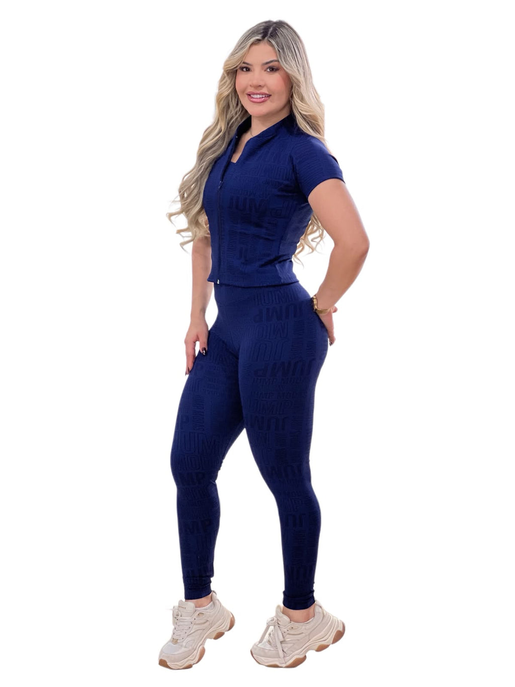 Legging Cintura Alta Azul Marinho Logo All-Over