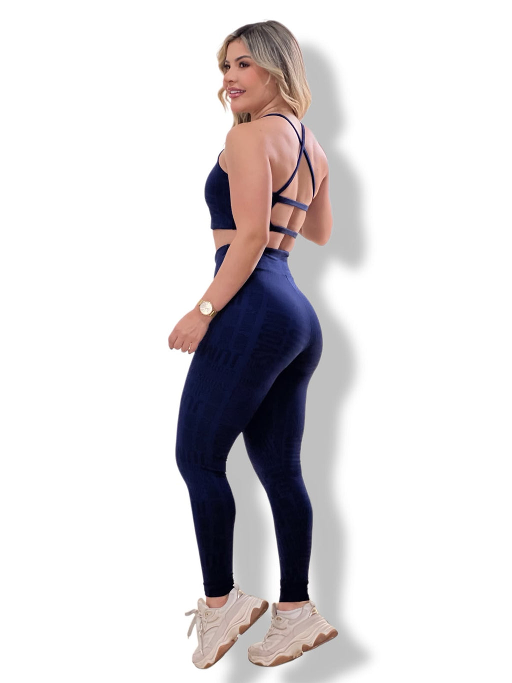 Legging Cintura Alta Azul Marinho Logo All-Over