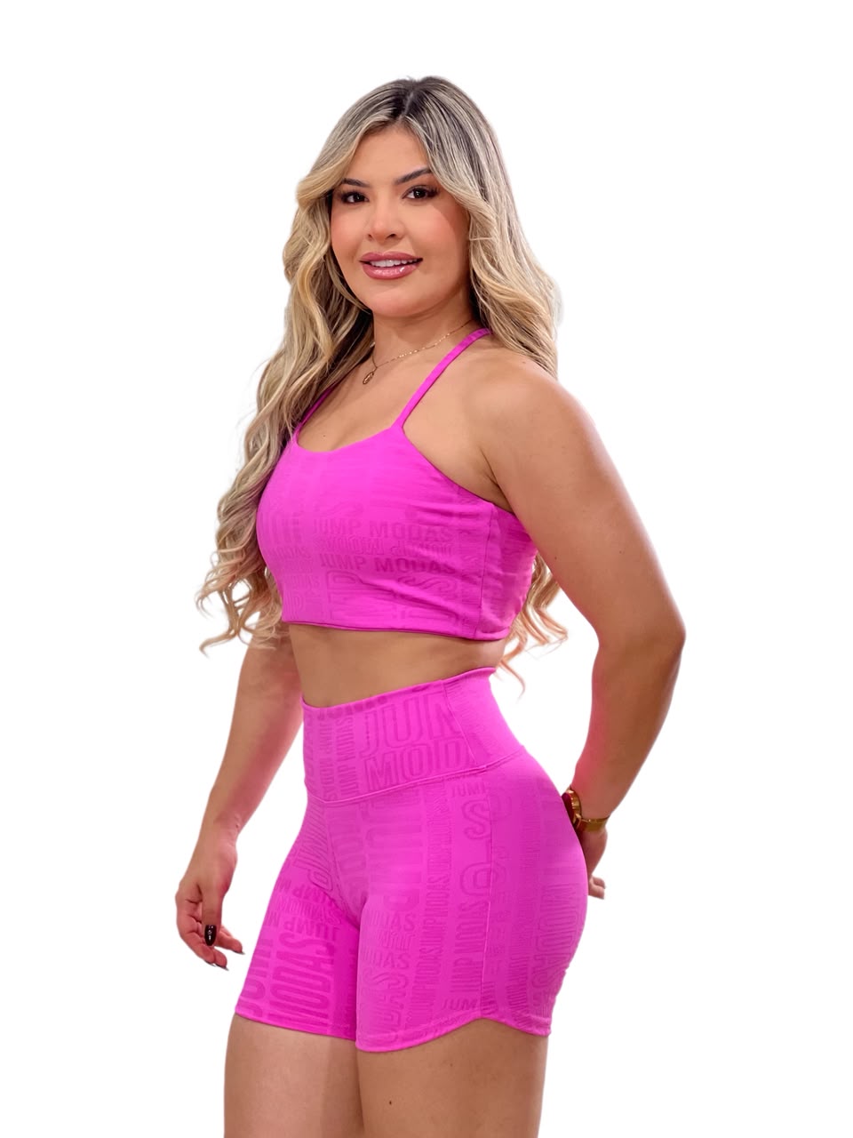 Short Cintura Alta Rosa Pink Logo All-Over