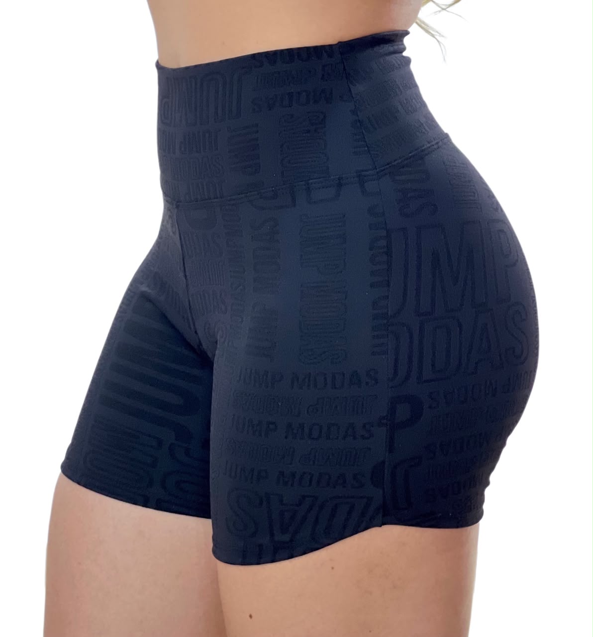 Short Cintura Alta Preto Logo All-Over