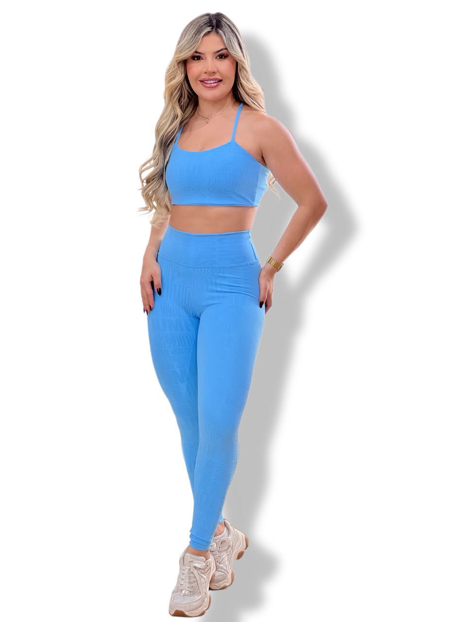 Top Azul Claro Logo All-Over Costas Strappy