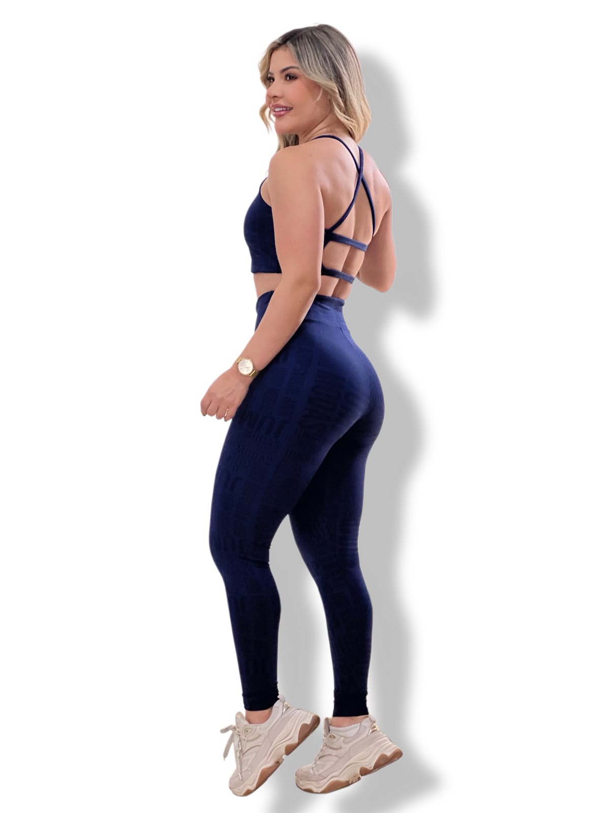 Top Azul Marinho Logo All-Over Costas Strappy
