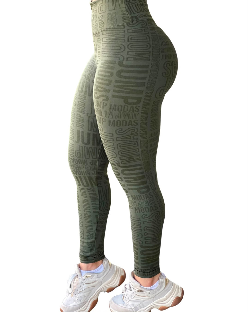Legging Cintura Alta Verde Militar Logo All-Over