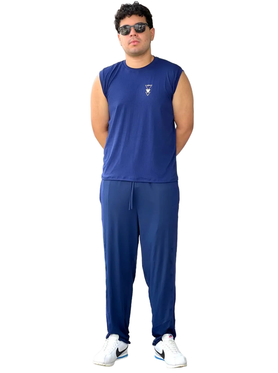 Calça Masculina Azul Marinho — Faixa Lateral em Tela