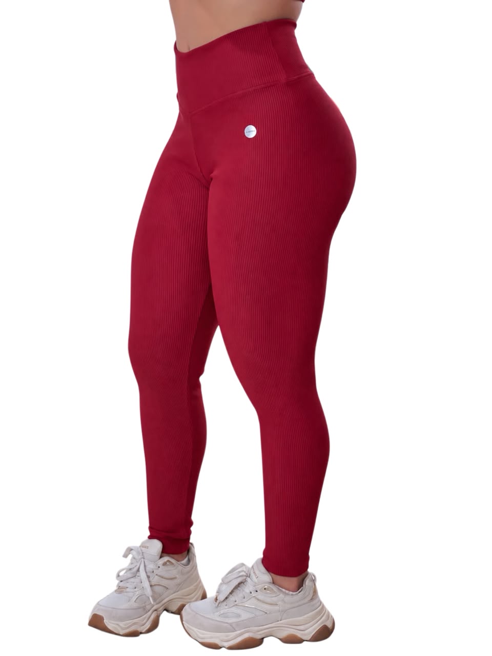 Legging Canelada Vermelha Cintura Alta Cós Largo