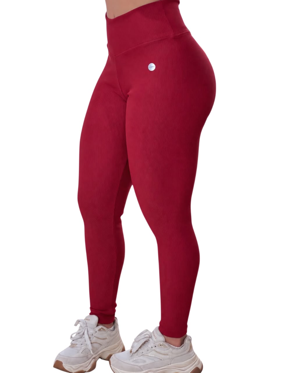 Legging Canelada Vermelha Cintura Alta Cós Largo