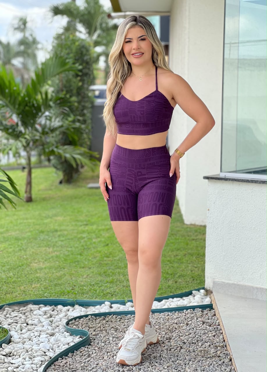 Bermuda Ciclista Roxo Uva Logo All-Over