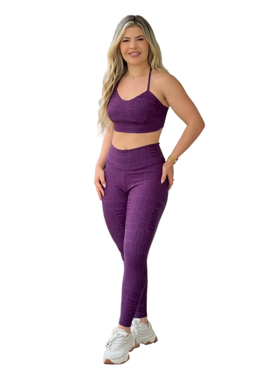 Legging Cintura Alta Roxo Uva Logo All-Over