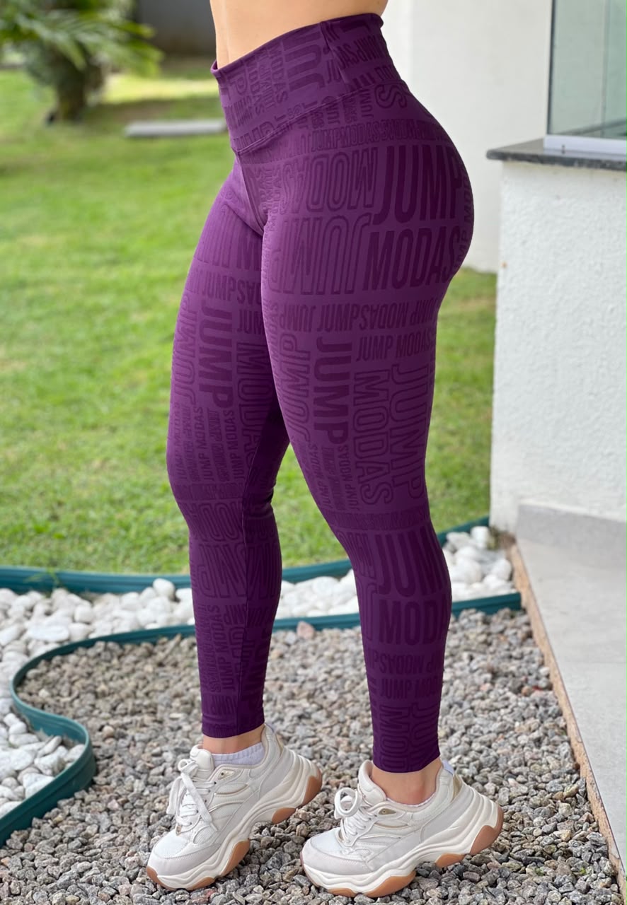 Legging Cintura Alta Roxo Uva Logo All-Over