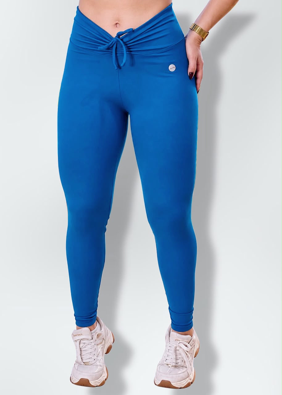 Legging Cintura Alta com Amarração Azul Petróleo