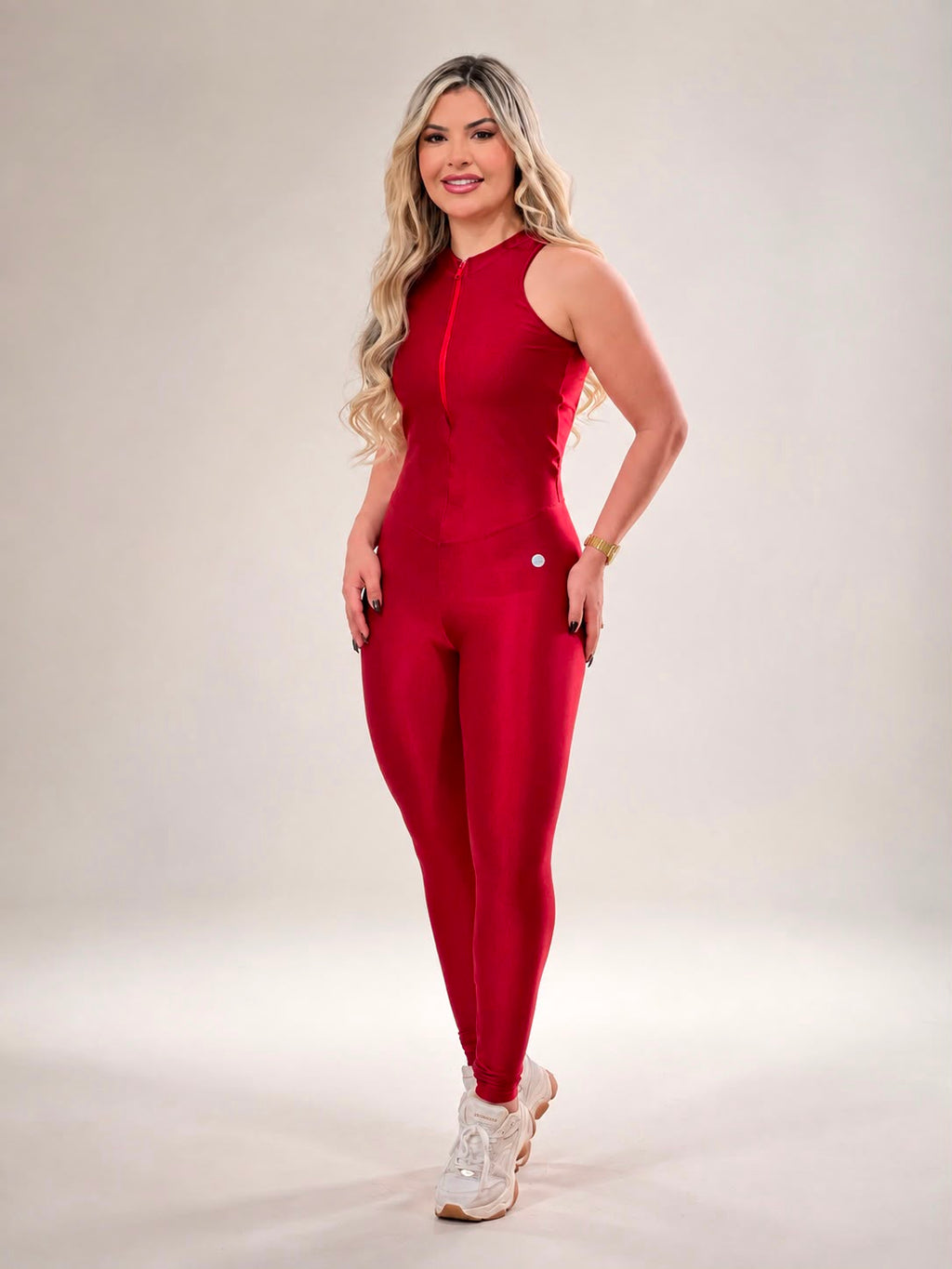 Macacão Vermelho Brilhoso com Zíper