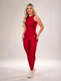 Macacão Vermelho Brilhoso com Zíper