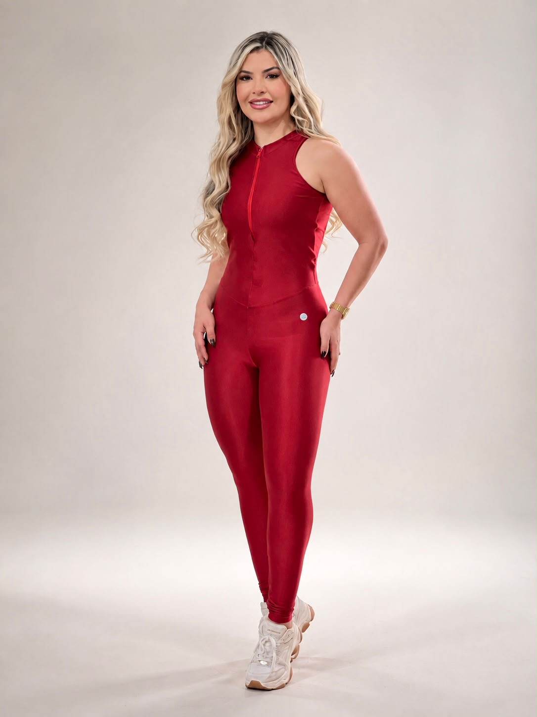 Macacão Vermelho Brilhoso com Zíper