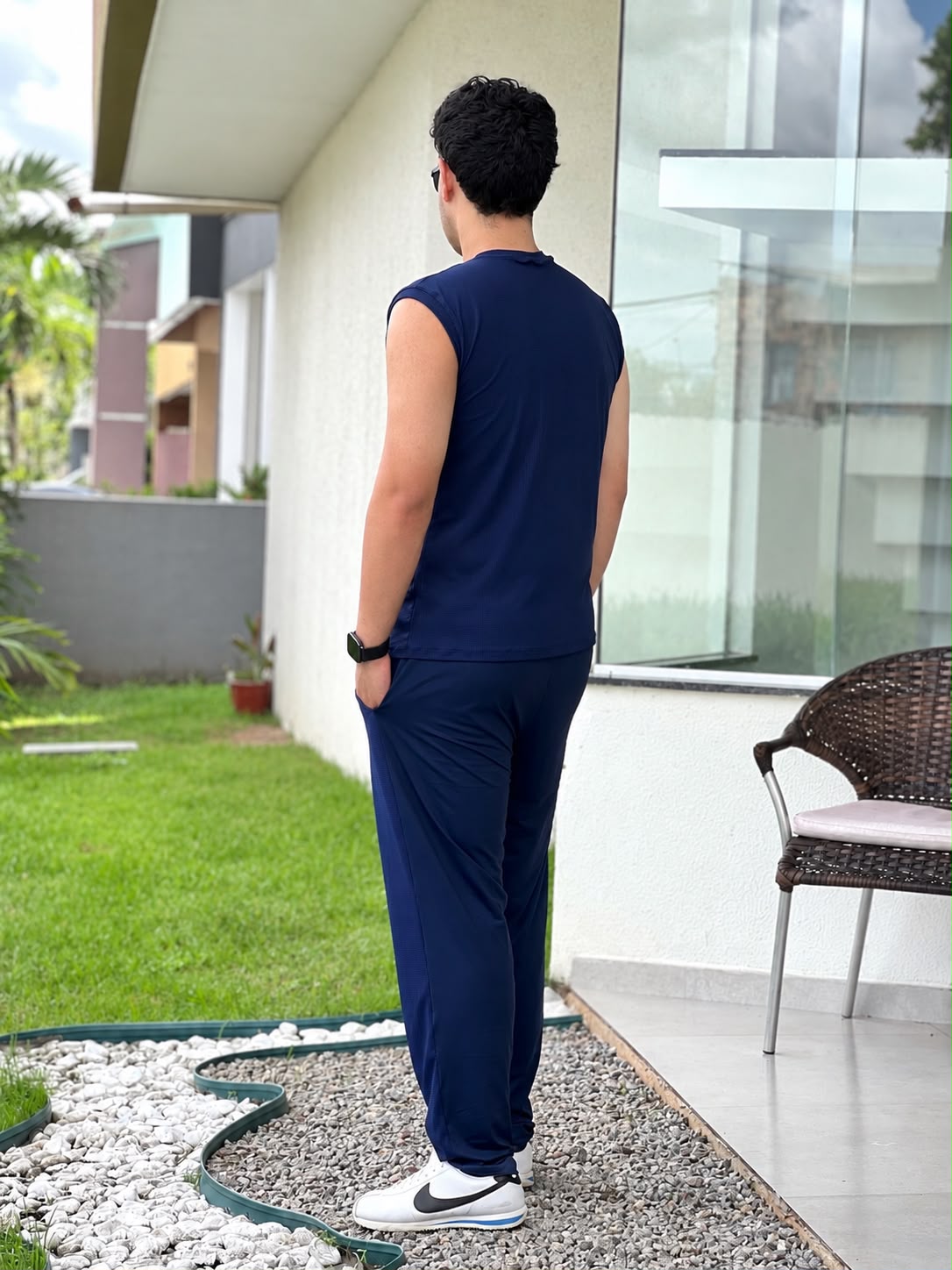 Machão Masculino Azul Marinho em Tela Perfurada