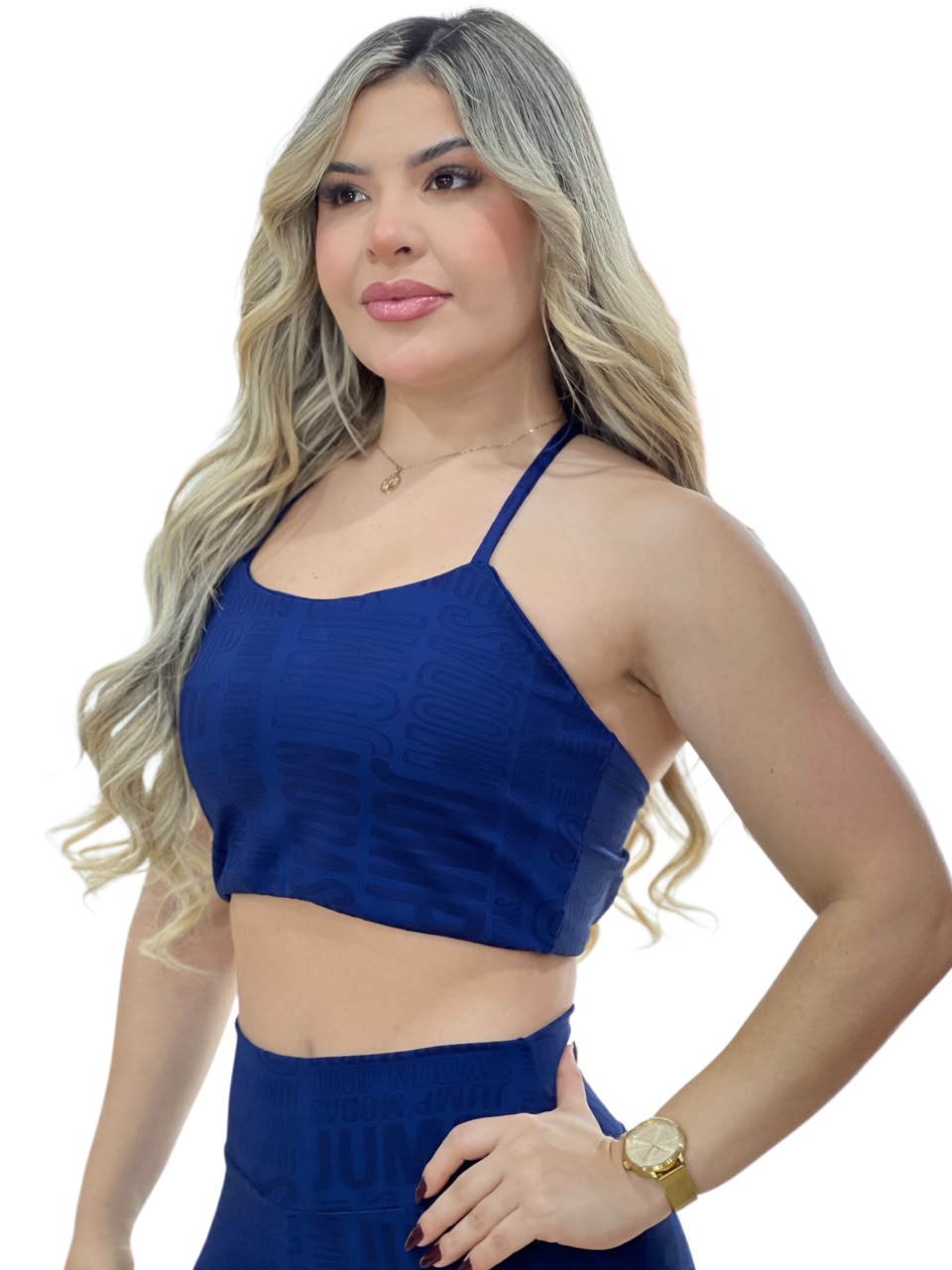 Top Azul Marinho Logo All-Over Costas Strappy
