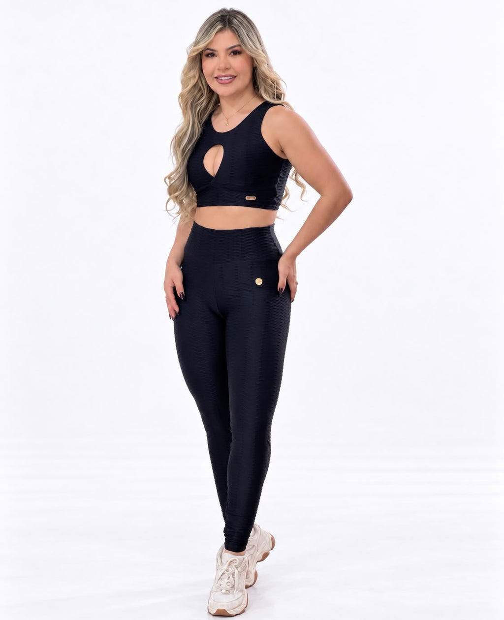 Legging Cintura Alta Preta Texturizado 3D