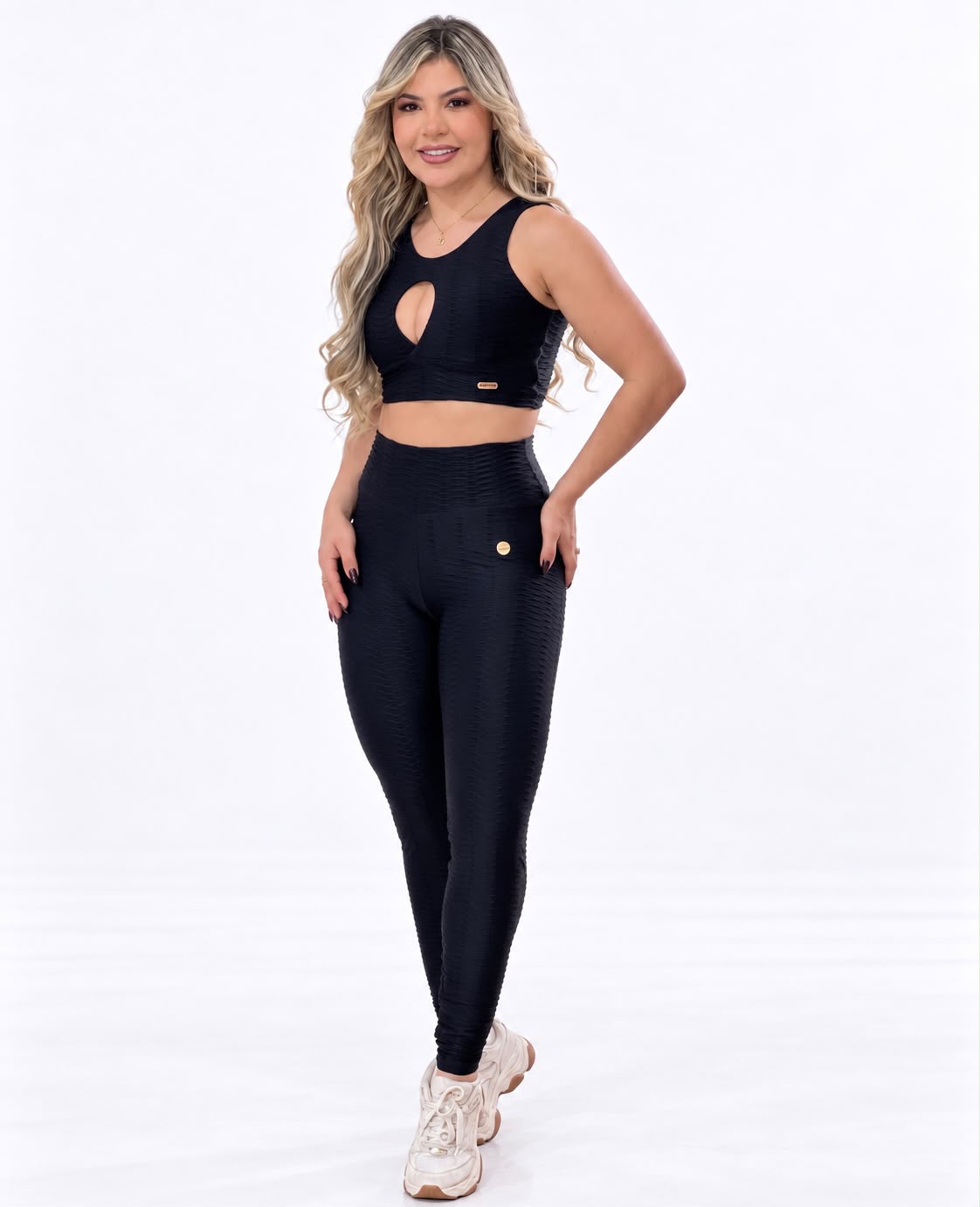 Legging Cintura Alta Preta Texturizado 3D
