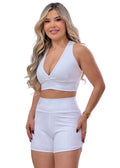 Short Cintura Alta Branco Logo Risca de Giz
