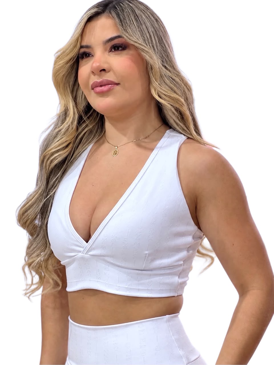 Top Nadador Decote V Branco Logo Risca de Giz