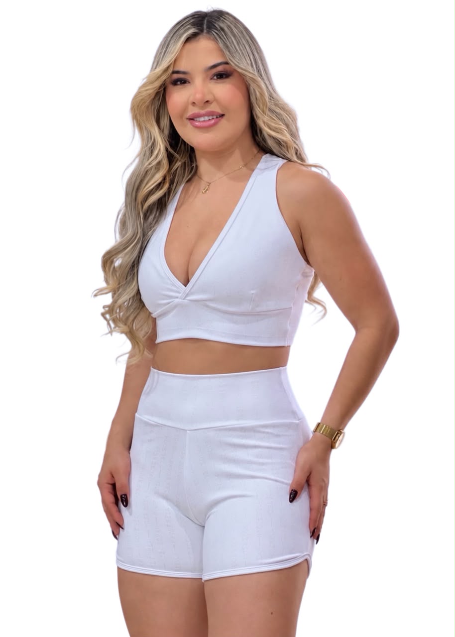 Top Nadador Decote V Branco Logo Risca de Giz