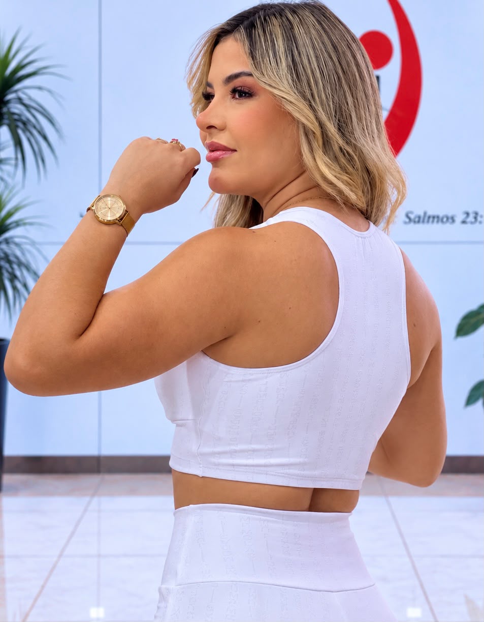 Top Nadador Decote V Branco Logo Risca de Giz