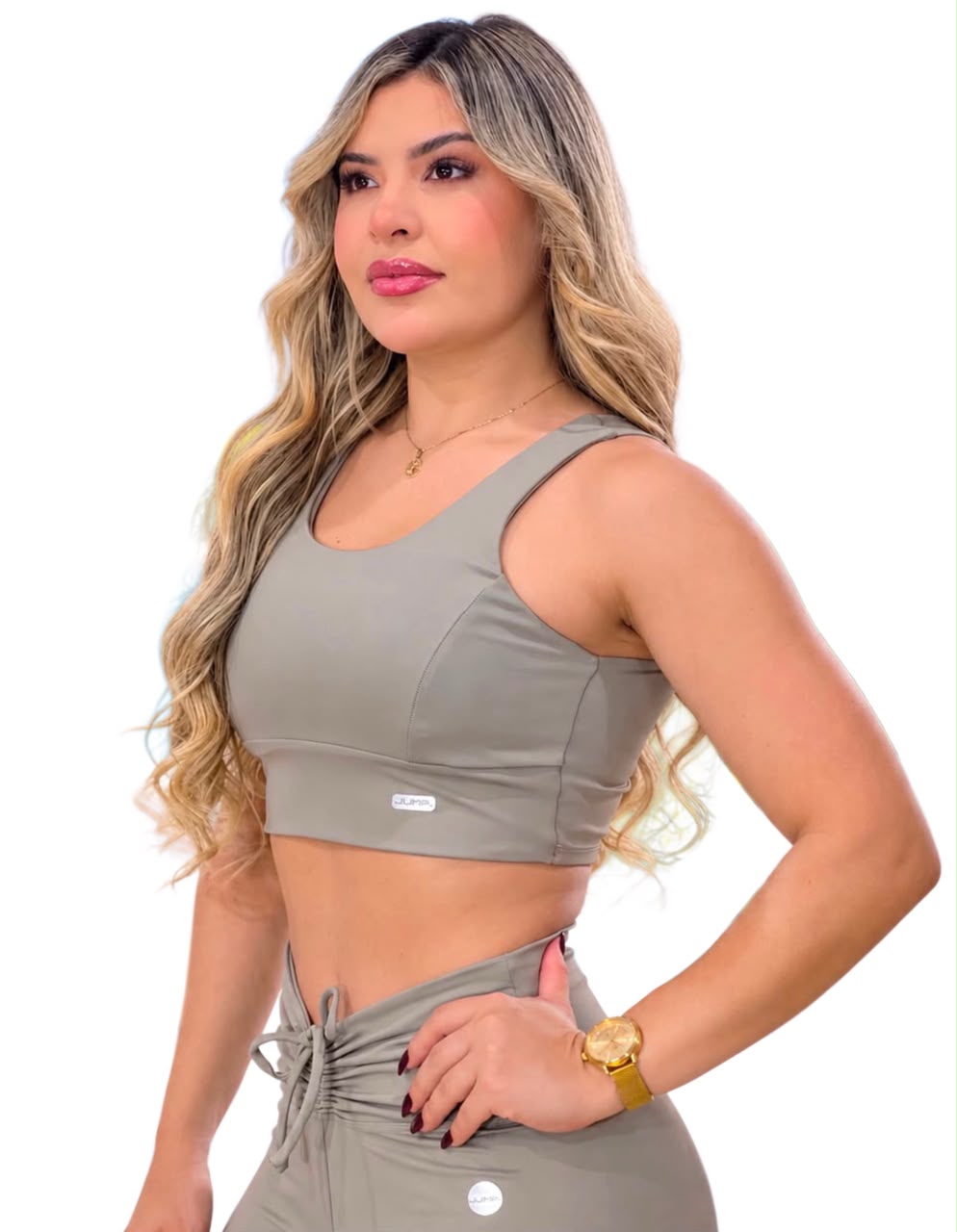 Top Alças Largas Bege Taupe Costas Abertas