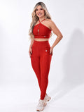 Legging Cintura Alta Vermelha Texturizado 3D