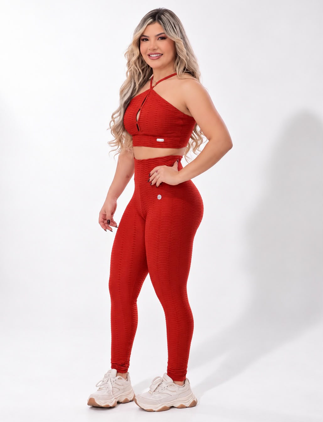 Legging Cintura Alta Vermelha Texturizado 3D