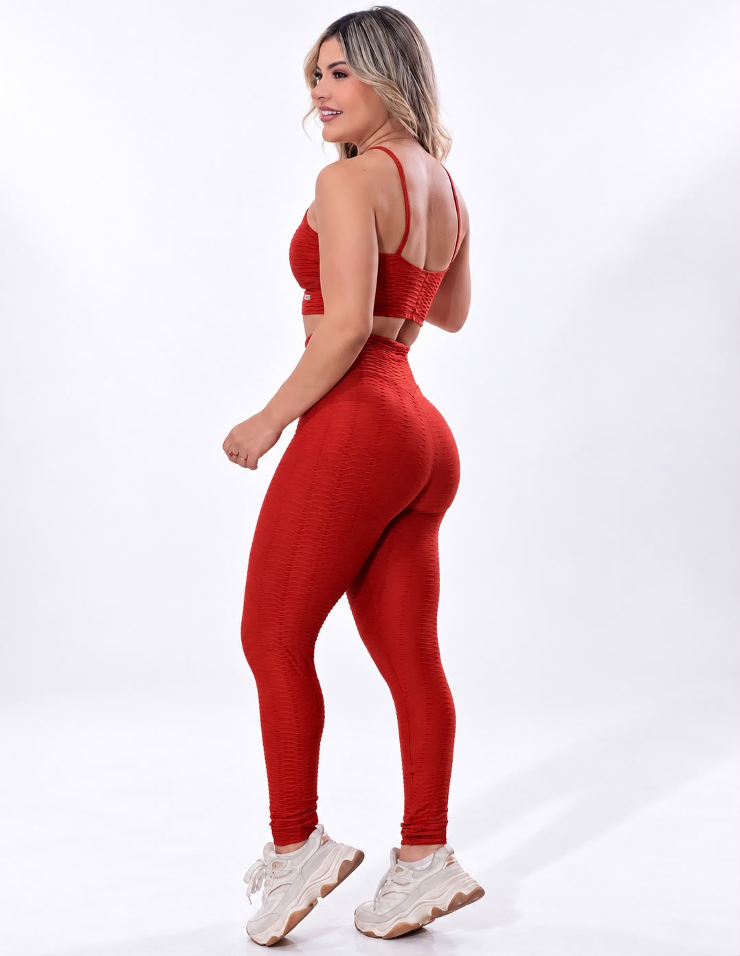 Legging Cintura Alta Vermelha Texturizado 3D