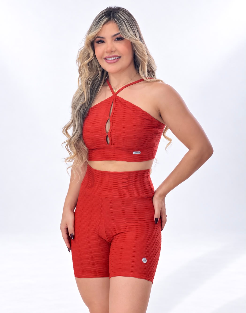 Short Cintura Alta Vermelho Texturizado 3D