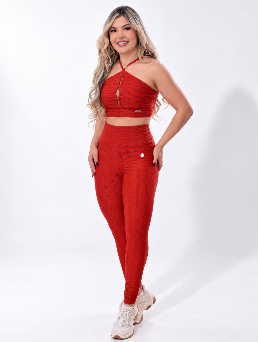 Top Frente Única Vermelho Texturizado 3D