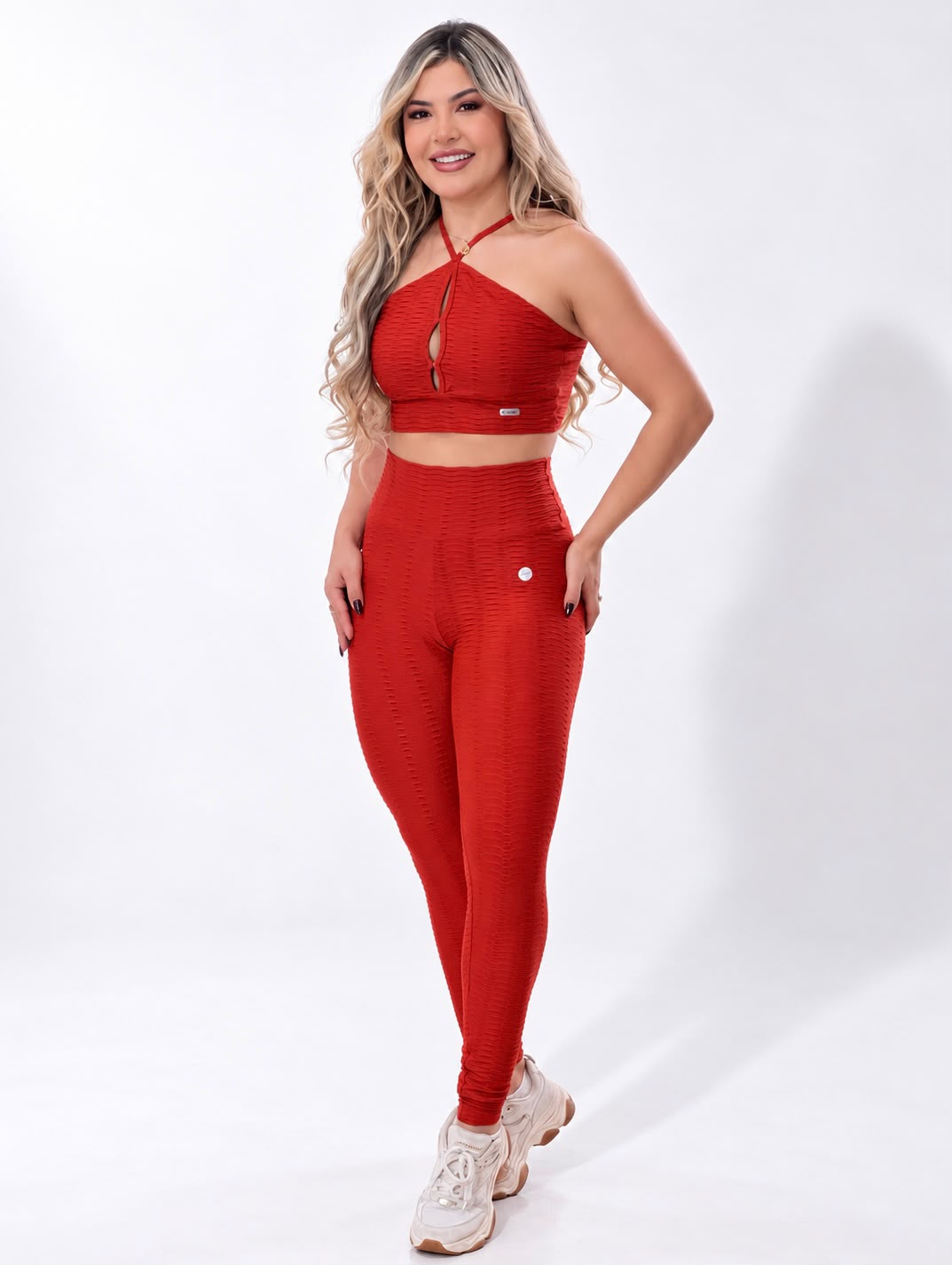 Top Frente Única Vermelho Texturizado 3D